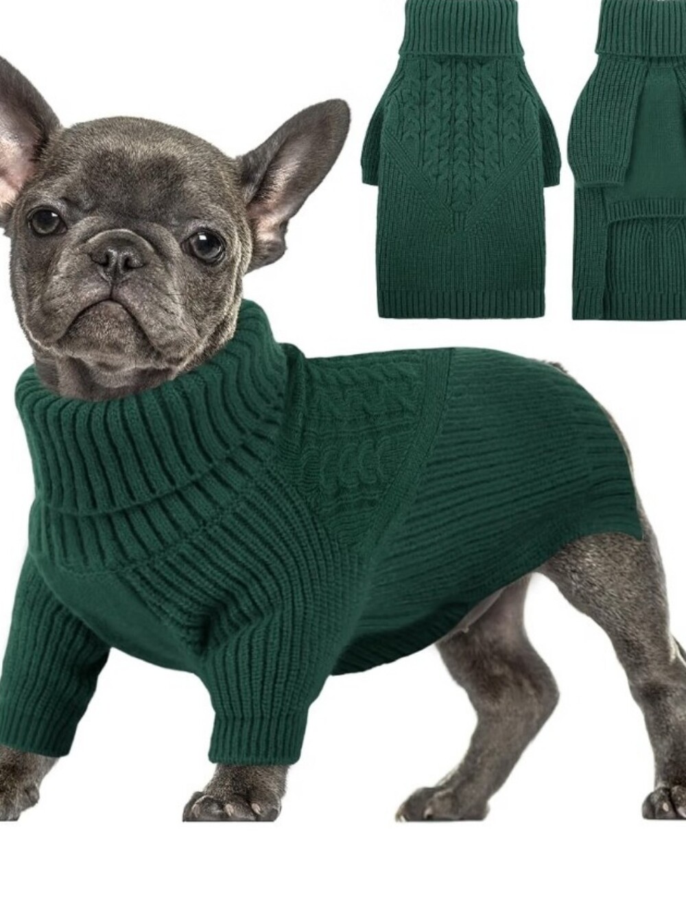 Classic Cable Knit Dog Sweater - Dark Green Large